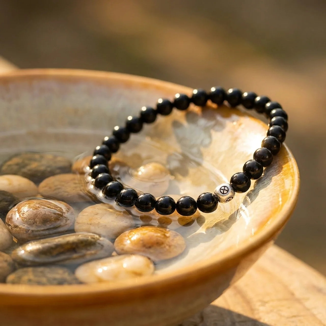 Natural Black Obsidian Smoky Quartz Bracelet