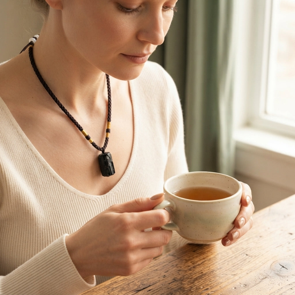 Natural Black Tourmaline Pendant Necklace