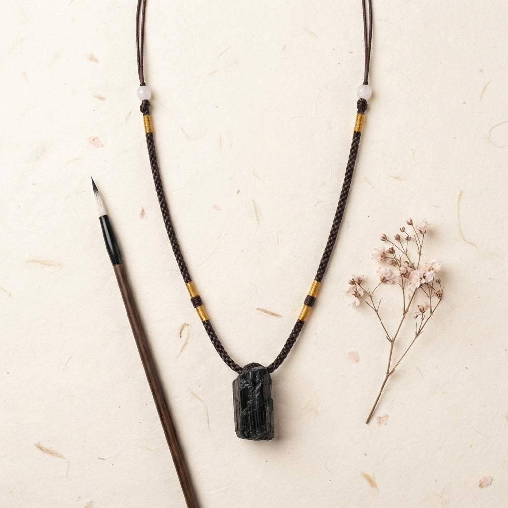 Natural Black Tourmaline Pendant Necklace
