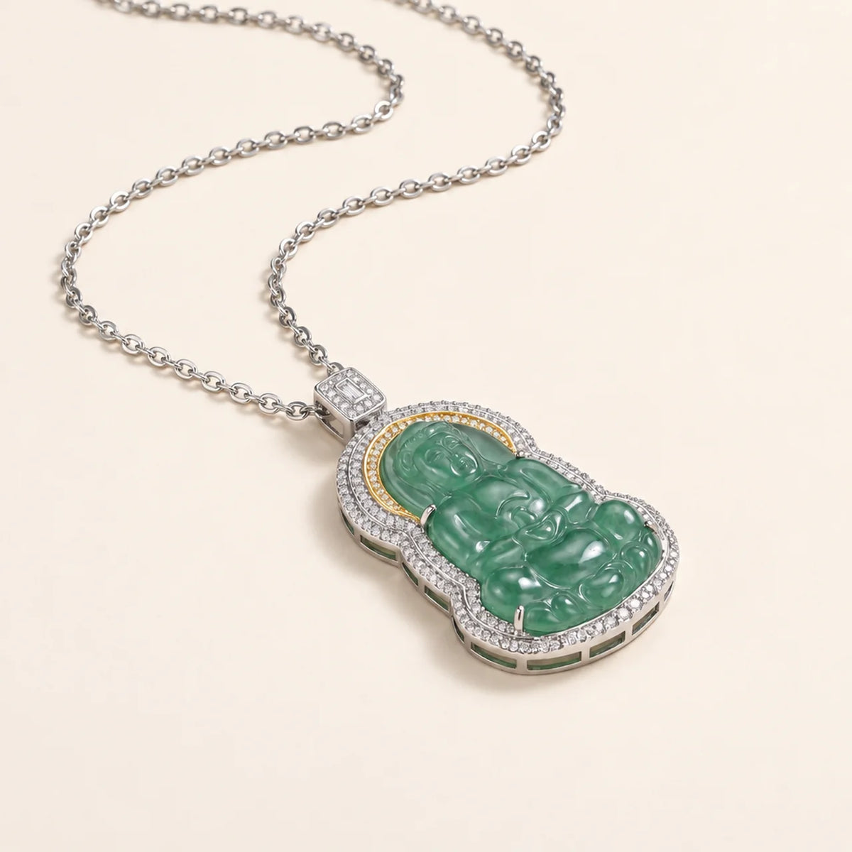 Natural Blue-Water Jade Guanyin Pendant Necklace