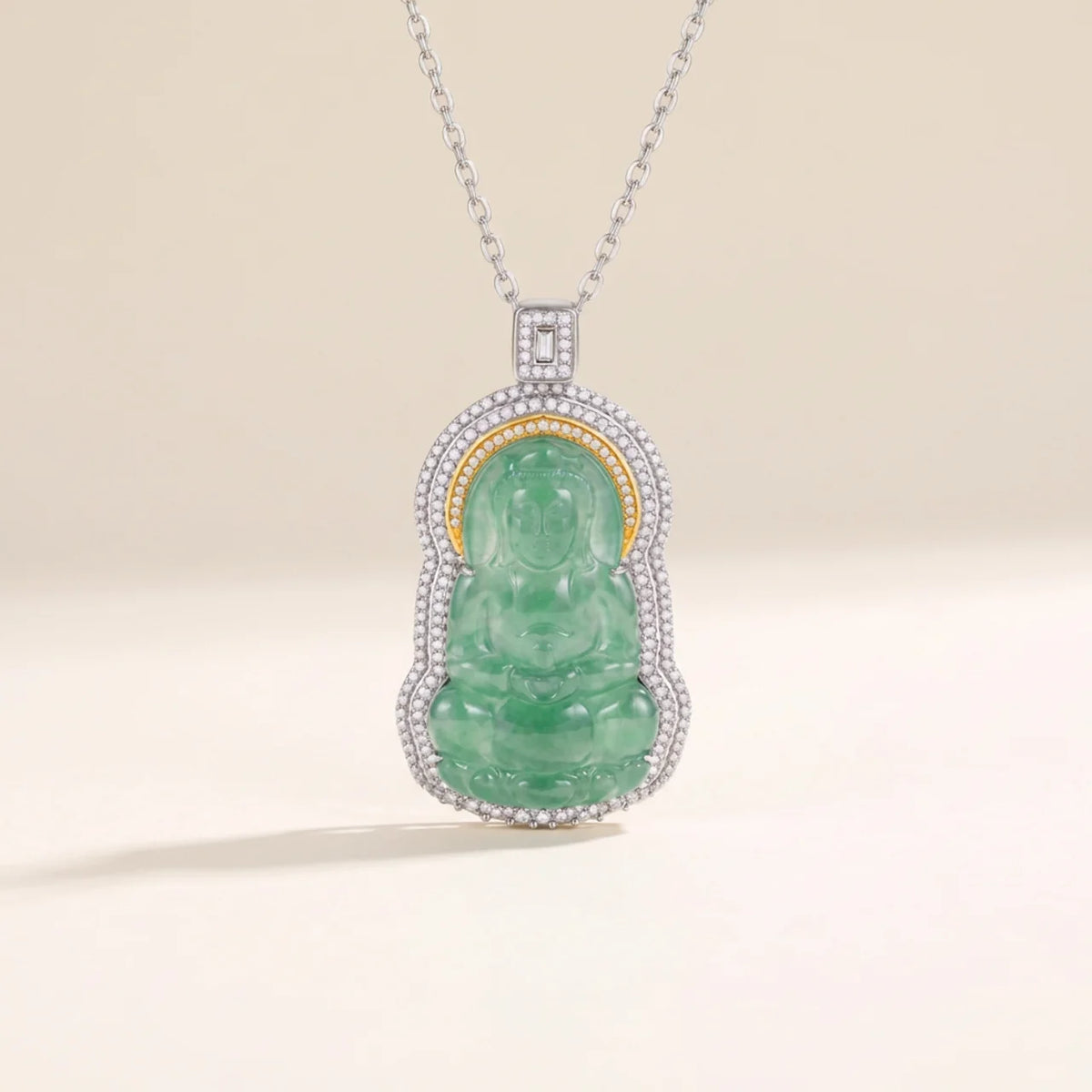 Natural Blue-Water Jade Guanyin Pendant Necklace