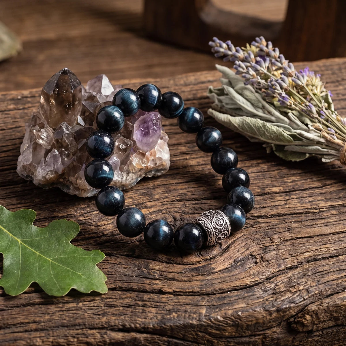Natural Blue Tiger Eye Beaded Bracelet