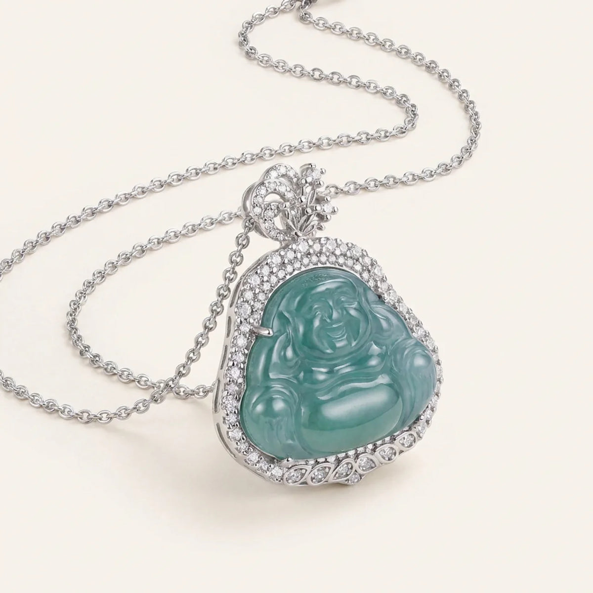 Natural Blue Water Jade Buddha Pendant Necklace