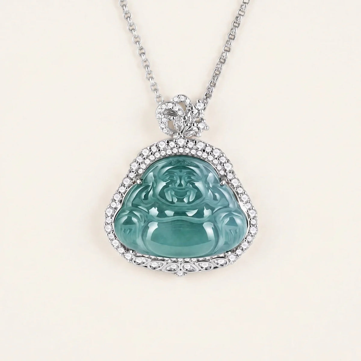 Natural Blue Water Jade Buddha Pendant Necklace