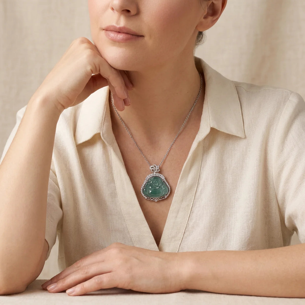 Natural Blue Water Jade Buddha Pendant Necklace