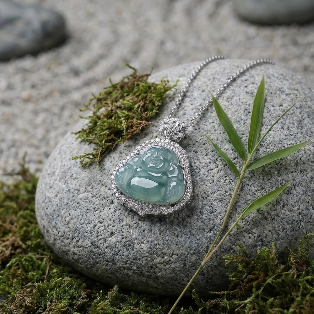Natural Blue Water Jade Buddha Pendant Necklace
