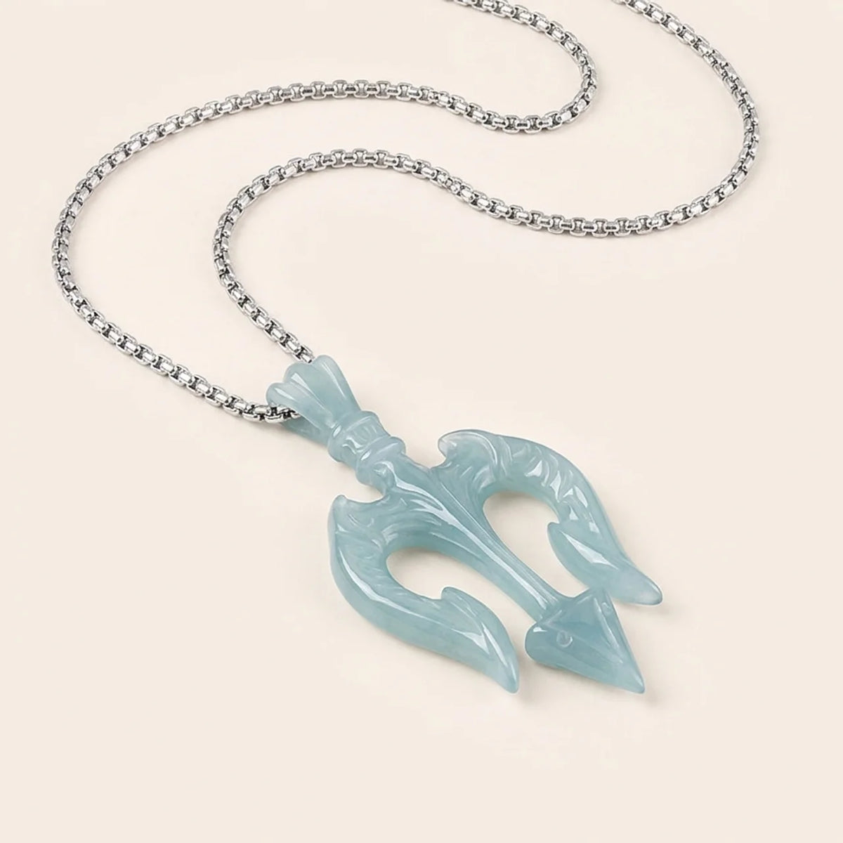 Natural Blue Water Jade Trident Pendant Necklace