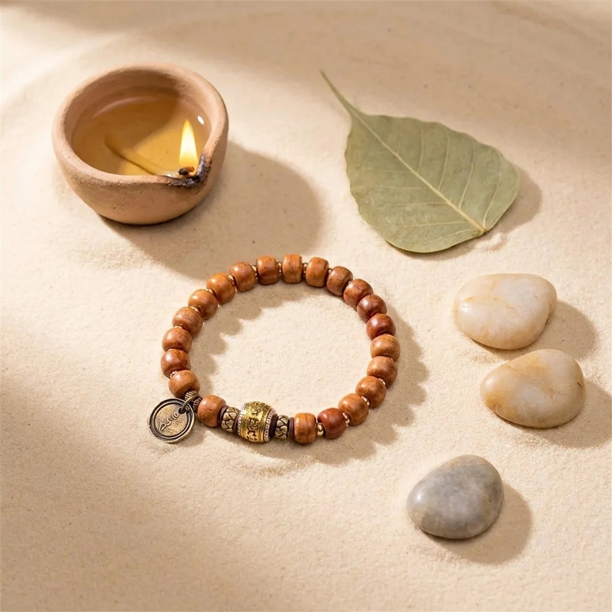 Naturstein Kamelknochen Om Sanskrit Armband