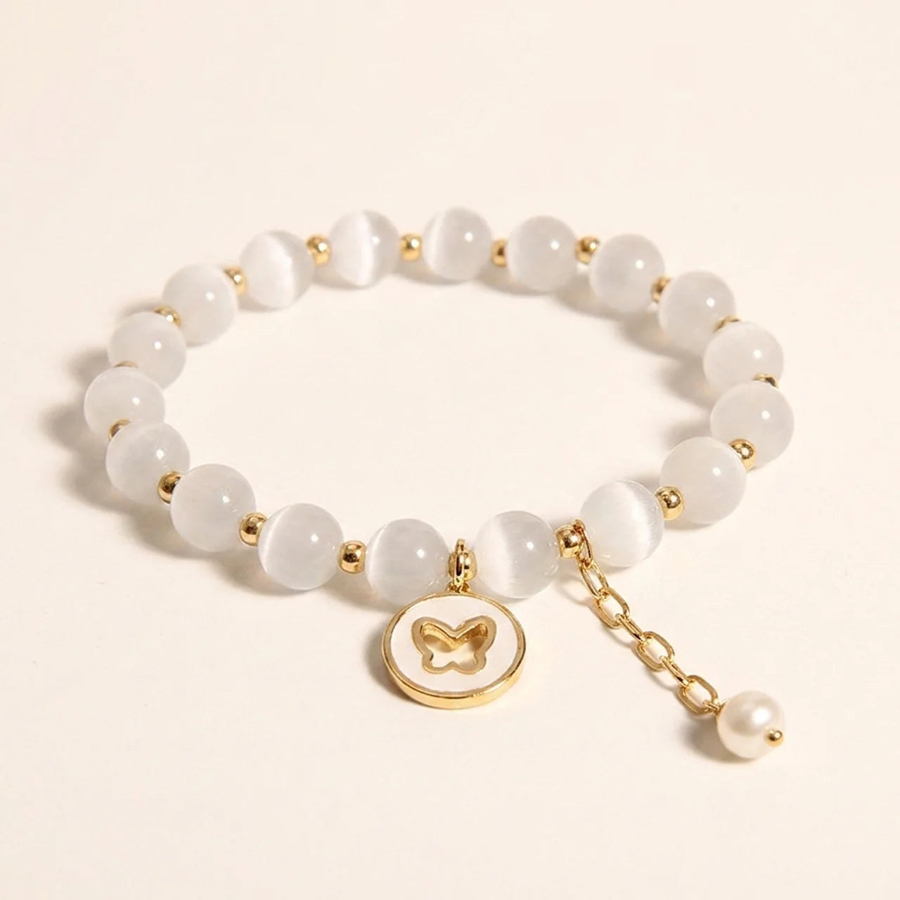Natural Cat's Eye Butterfly Beaded Bracelet