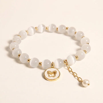 Natural Cat's Eye Butterfly Beaded Bracelet