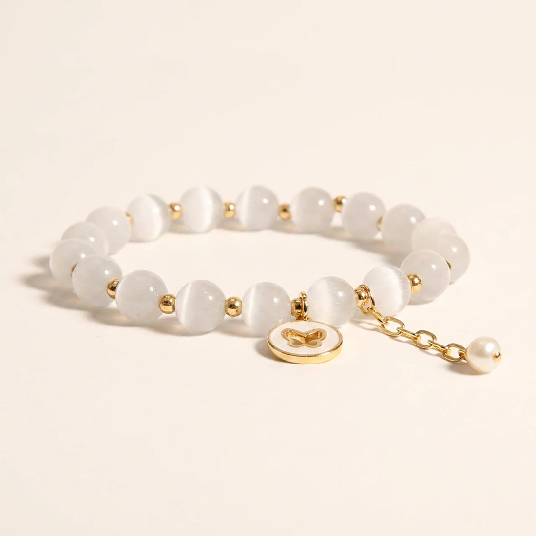Natural Cat's Eye Butterfly Beaded Bracelet