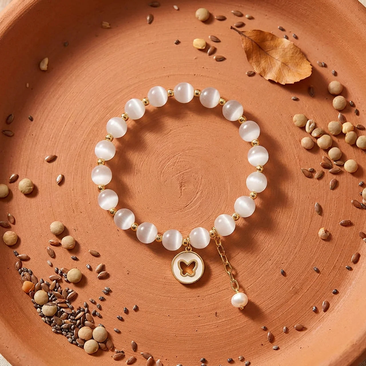 Natural Cat's Eye Butterfly Beaded Bracelet