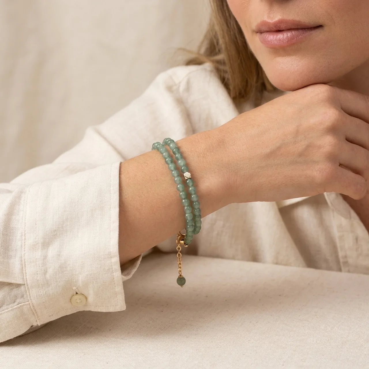 Natural Chalcedony Beaded Bracelet