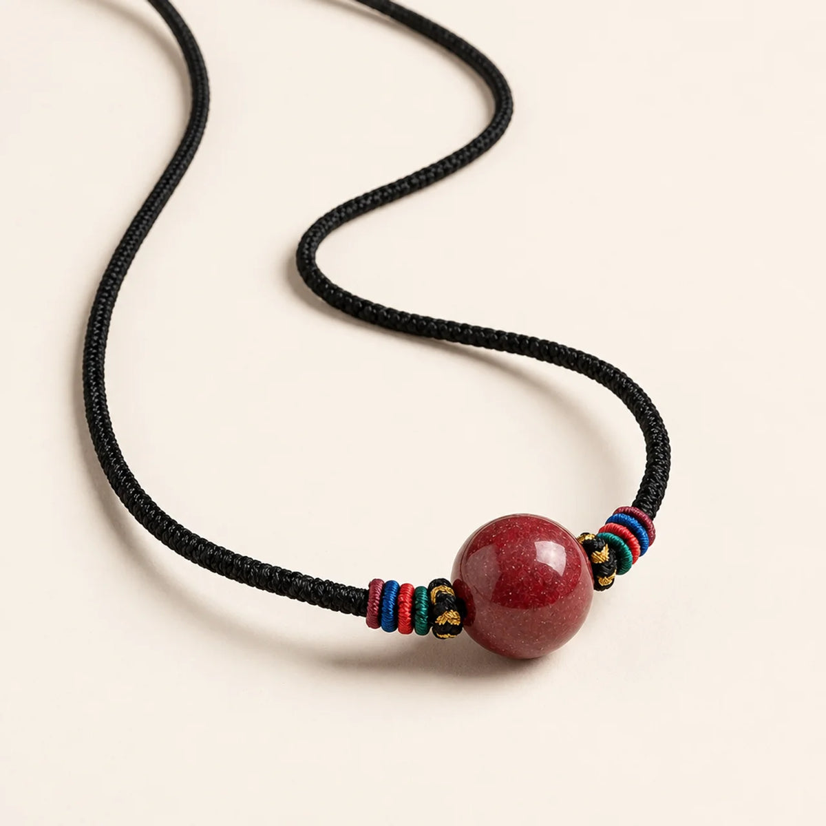 Natural Cinnabar Bead Pendant Necklace