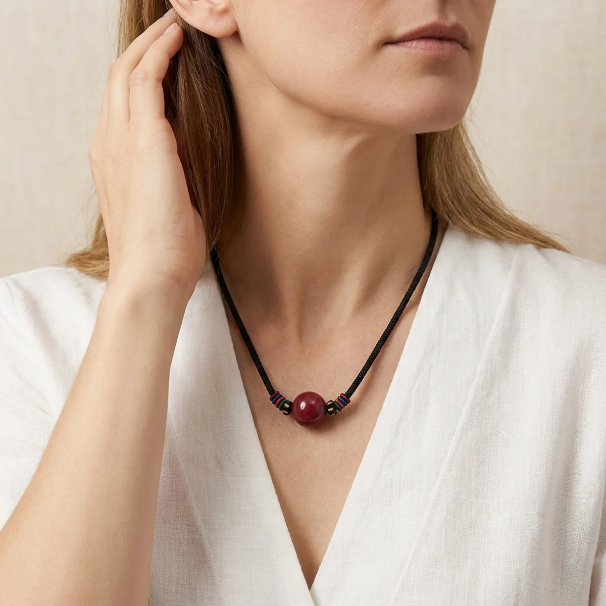 Natural Cinnabar Bead Pendant Necklace