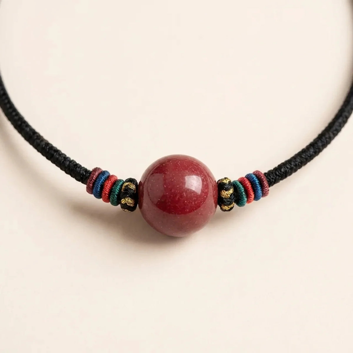 Natural Cinnabar Bead Pendant Necklace