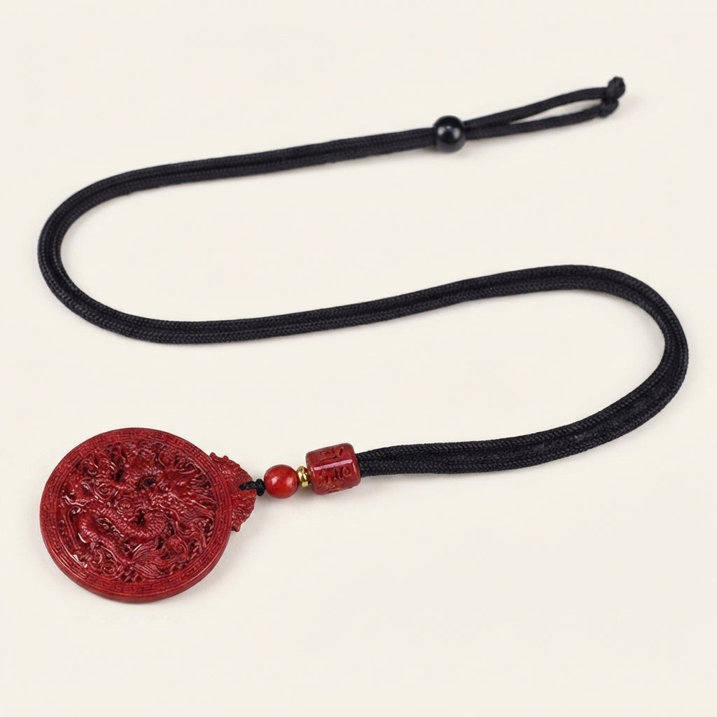 Natural Cinnabar Dragon Pendant Necklace