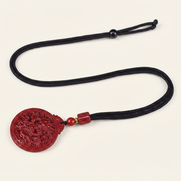 Natural Cinnabar Dragon Pendant Necklace