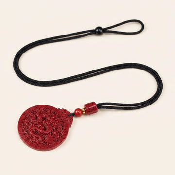 Natural Cinnabar Dragon Pendant Necklace
