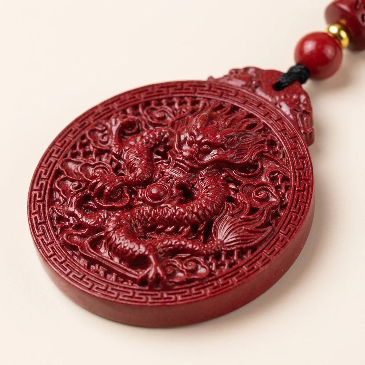 Natural Cinnabar Dragon Pendant Necklace