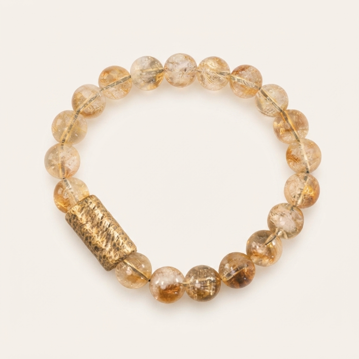 Natural Citrine Crystal Brass Bead Bracelet