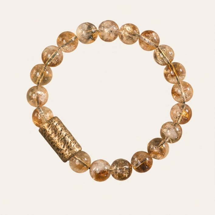 Natural Citrine Crystal Brass Bead Bracelet