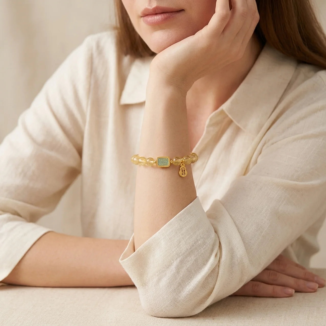 Natural Citrine Five Scriptures Bead Bracelet