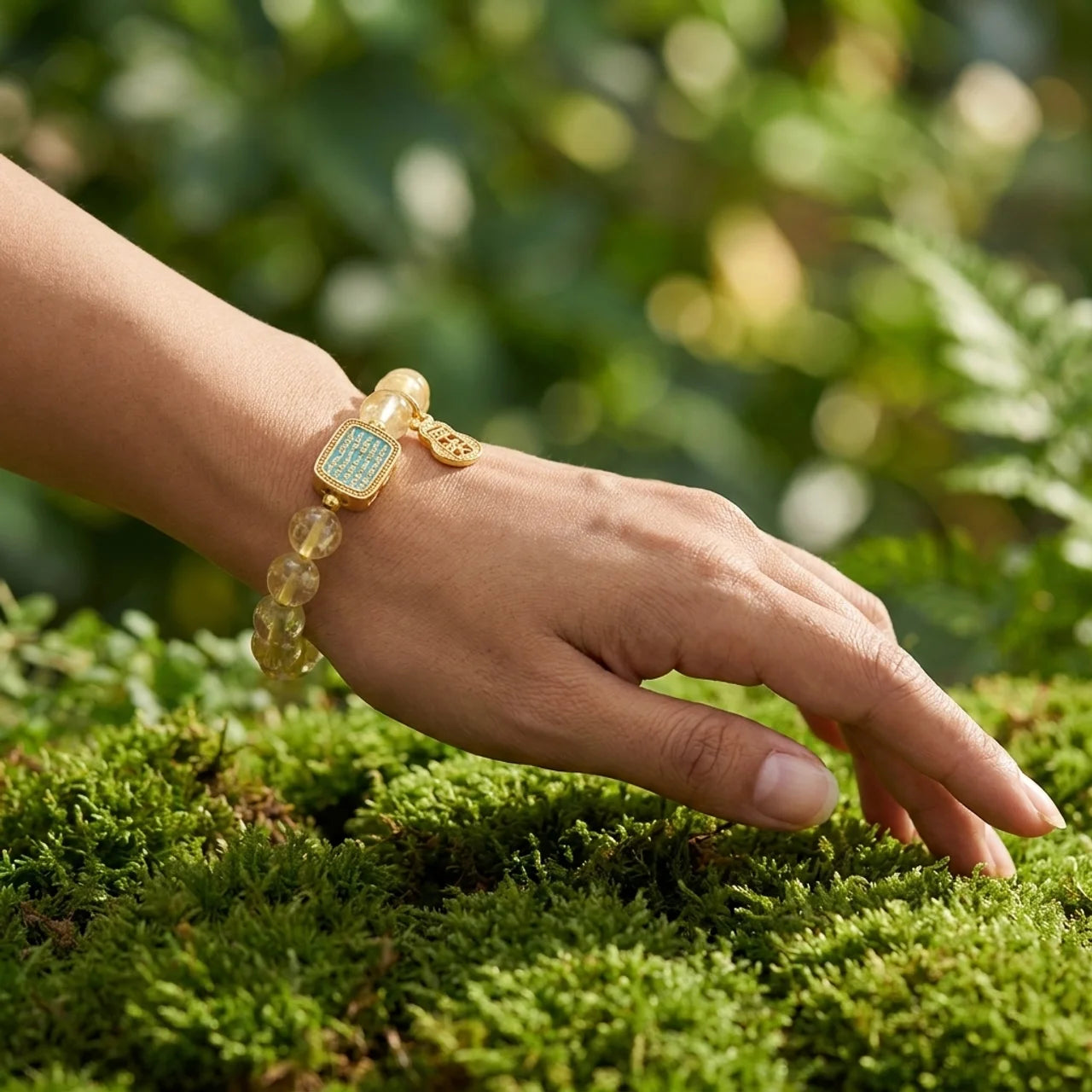 Natural Citrine Five Scriptures Bead Bracelet