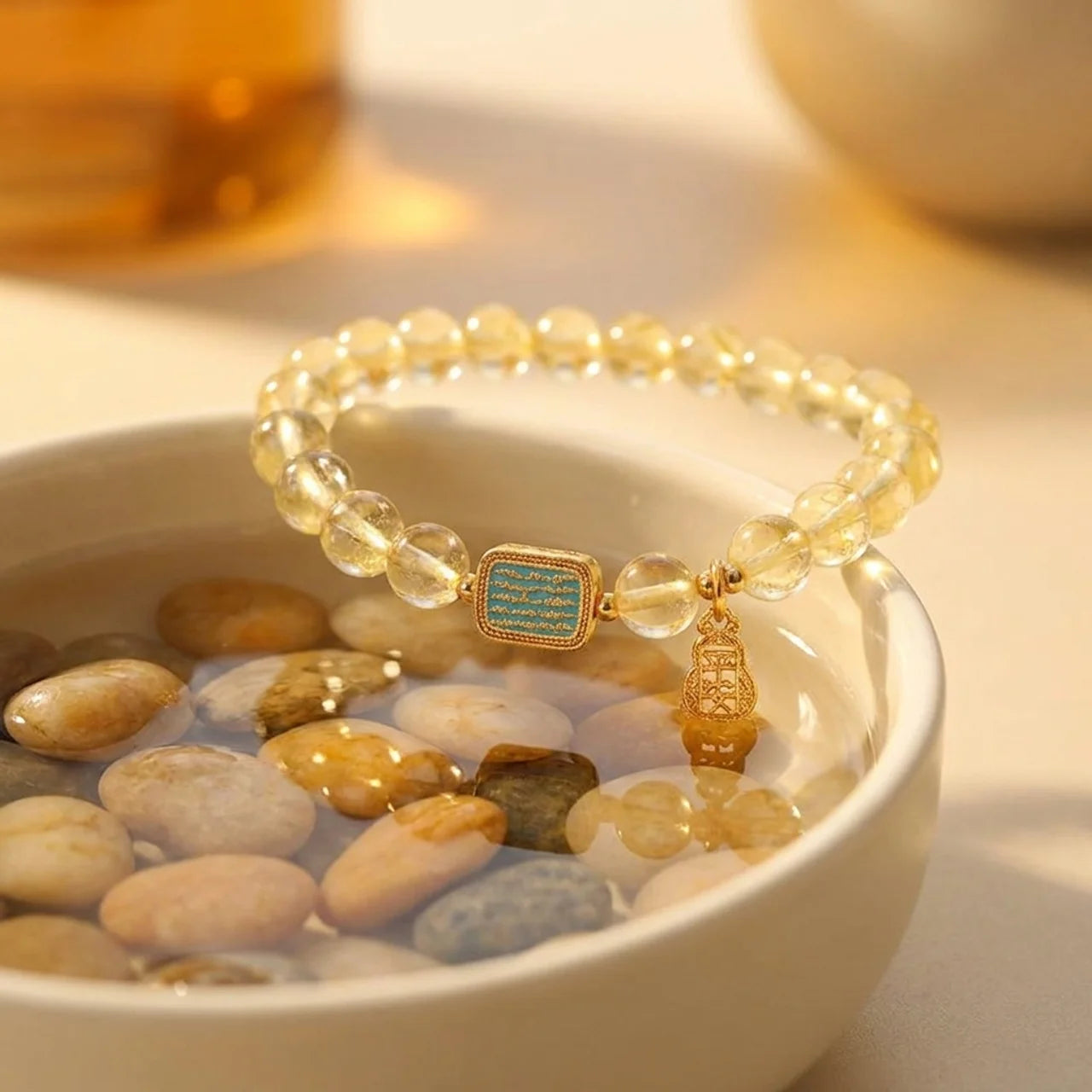 Natural Citrine Five Scriptures Bead Bracelet
