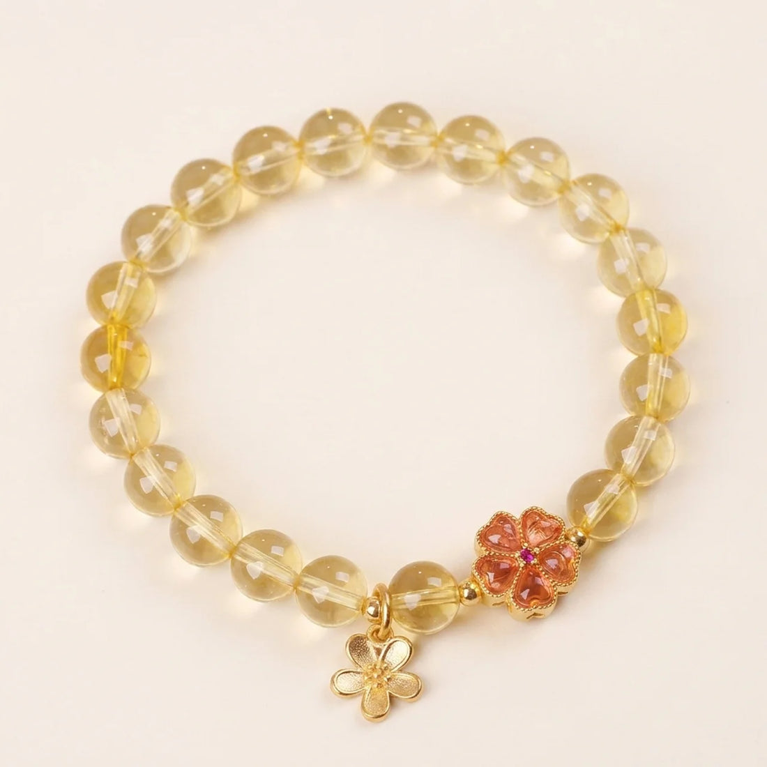 Natural Citrine Flower Pendant Beaded Bracelet