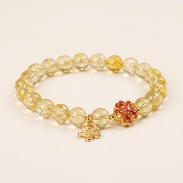 Natural Citrine Flower Pendant Beaded Bracelet