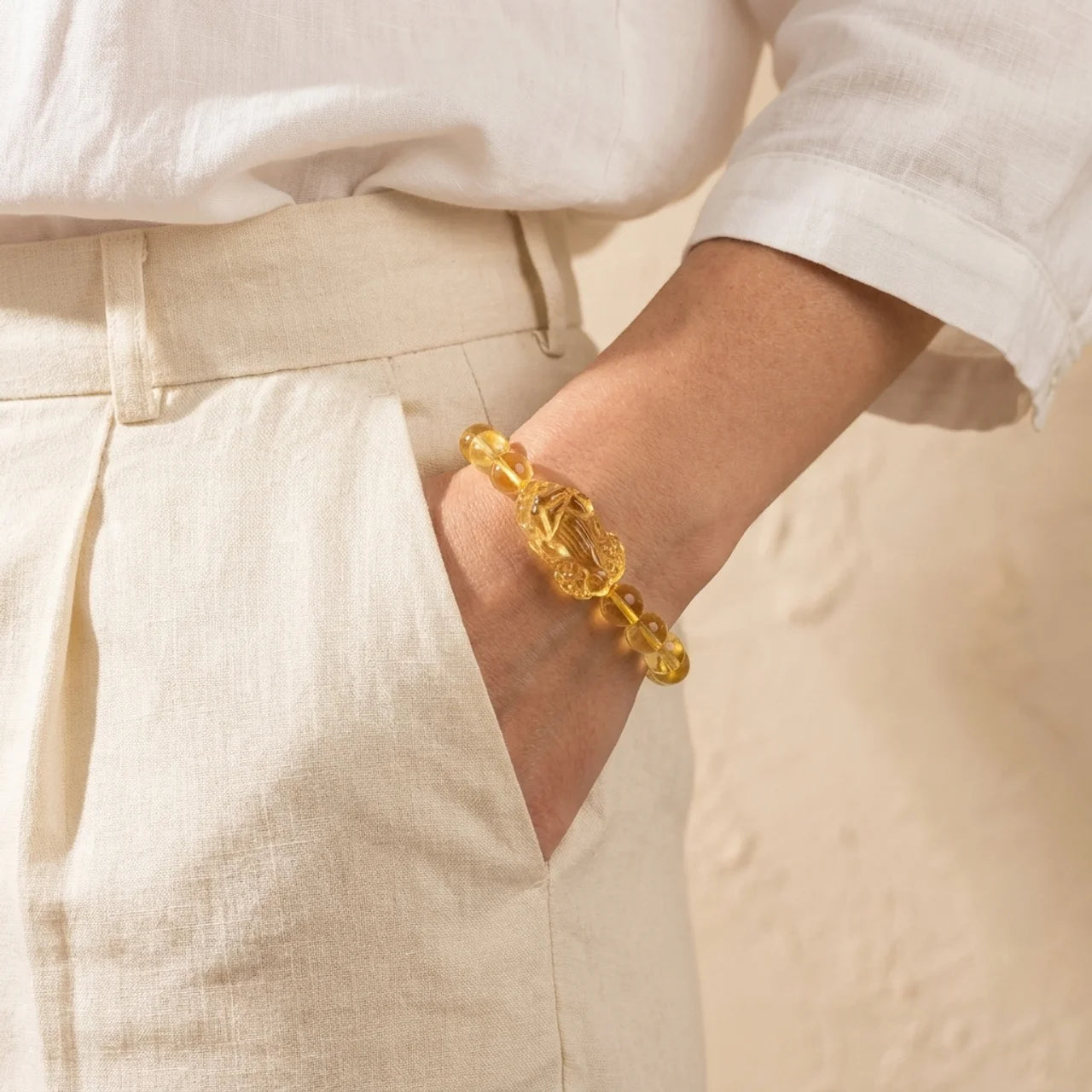 Natural Citrine Pixiu Stretch Bracelet
