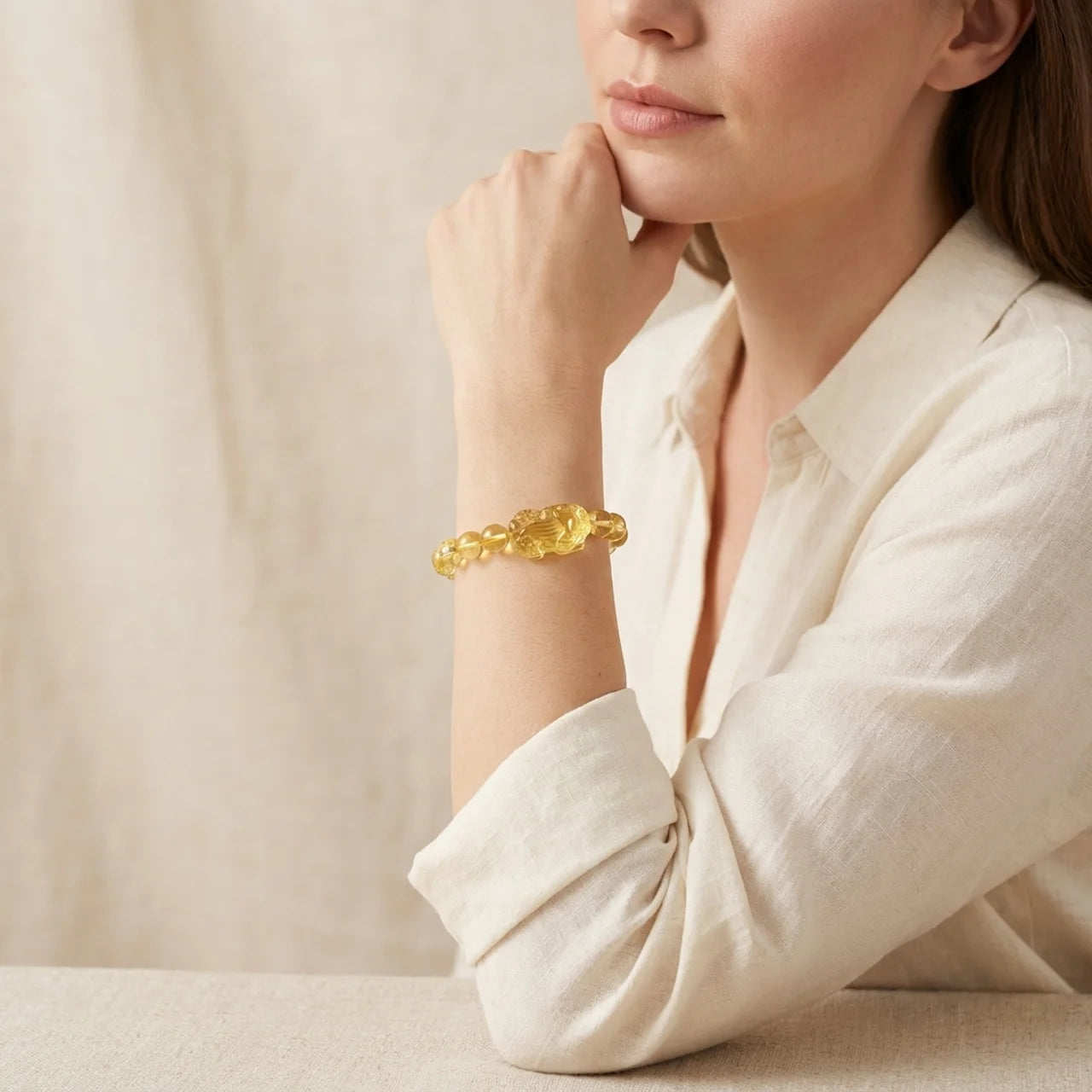 Natural Citrine Pixiu Stretch Bracelet