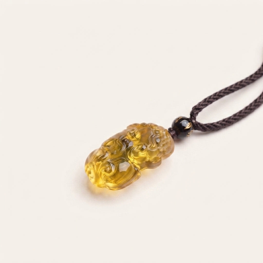 Natural Citrine Pixiu Wealth Pendant Necklace