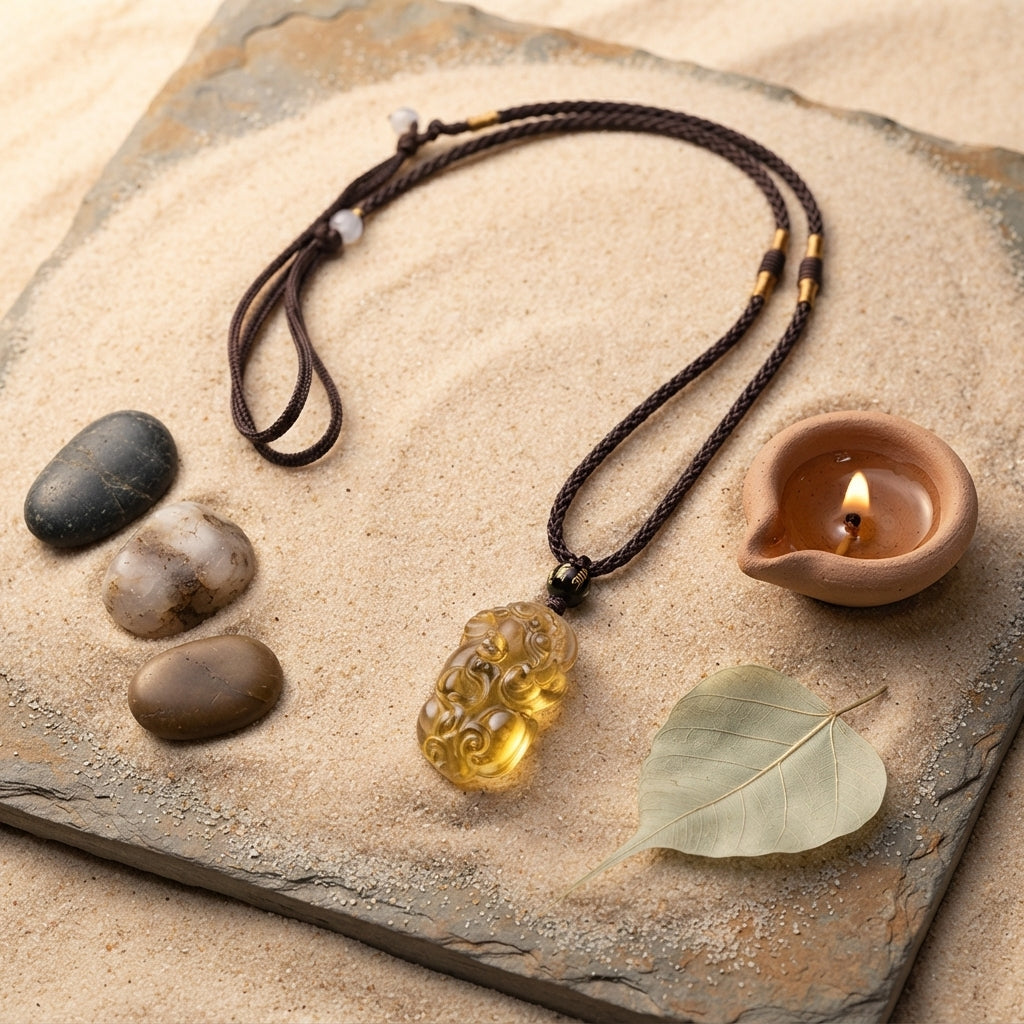 Natural Citrine Pixiu Wealth Pendant Necklace