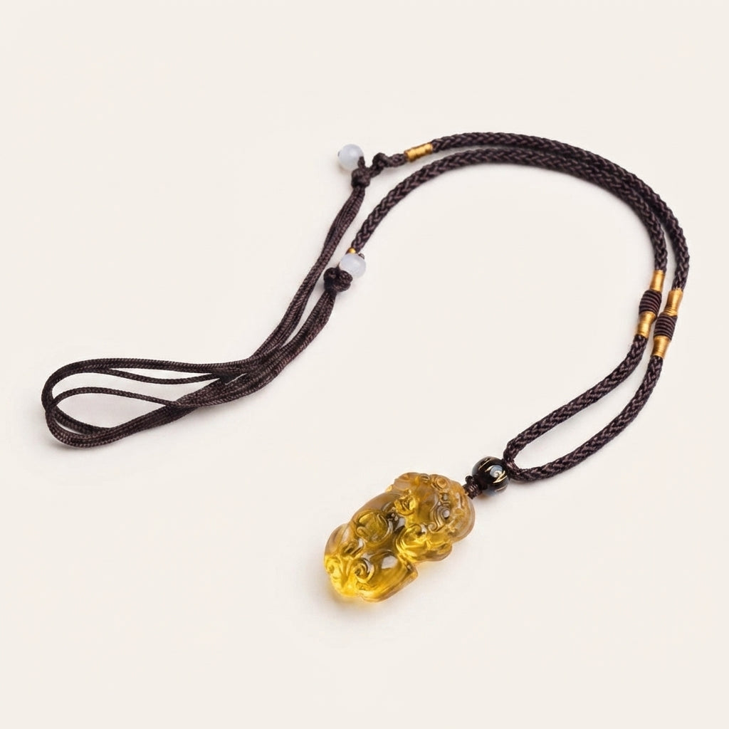 Natural Citrine Pixiu Wealth Pendant Necklace