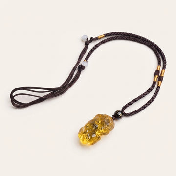 Natural Citrine Pixiu Wealth Pendant Necklace