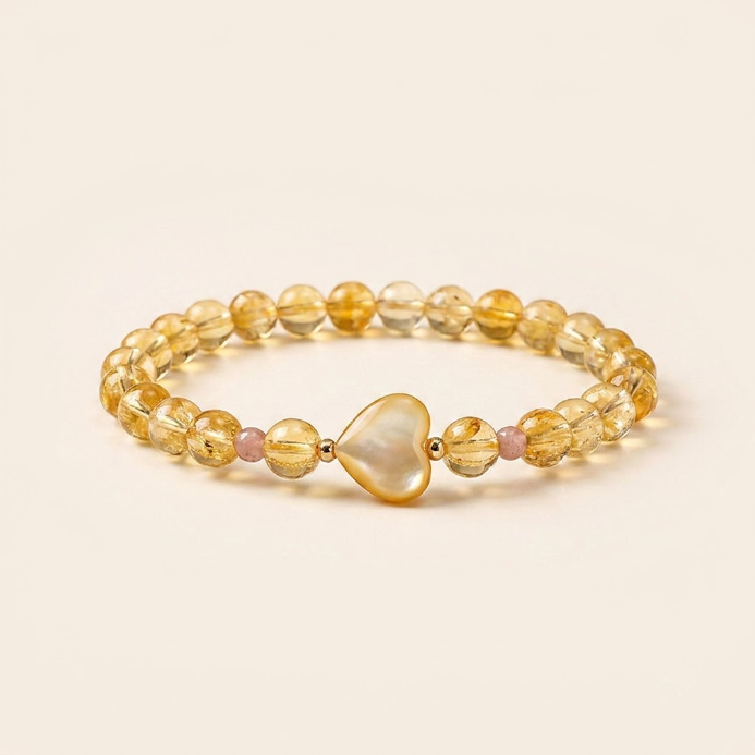 Natural Citrine Shell Heart Beaded Bracelet