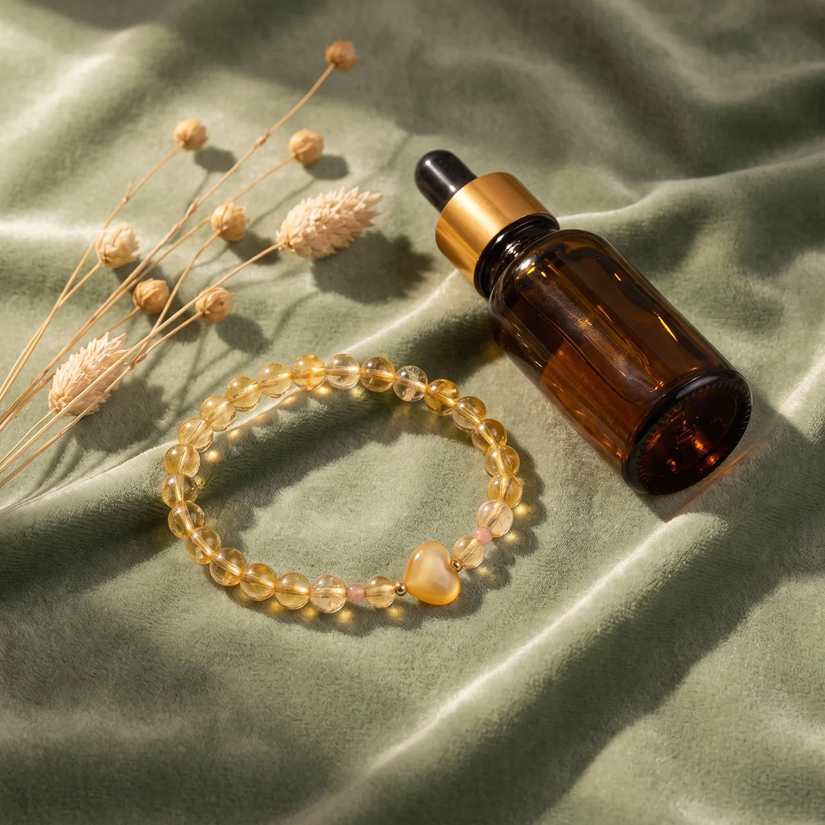 Natural Citrine Shell Heart Beaded Bracelet