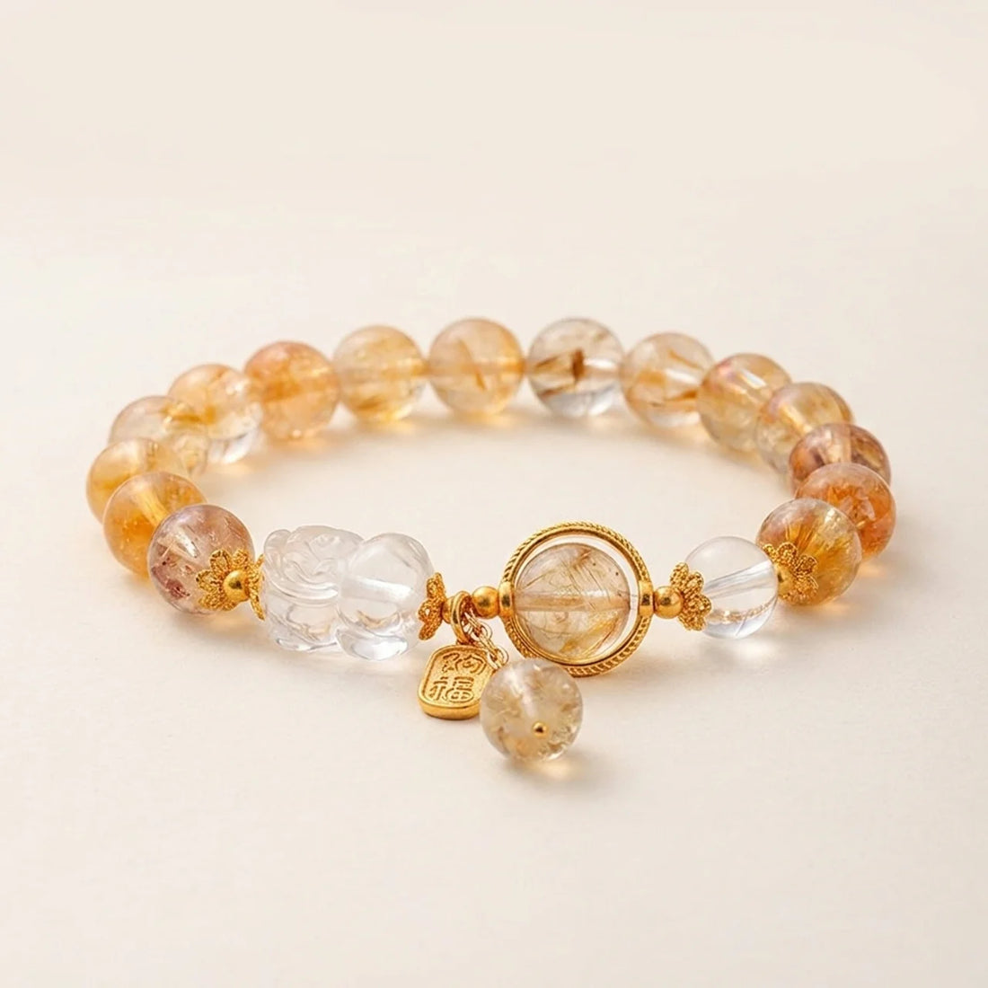 Natural Citrine and Clear Quartz Pixiu Bracelet