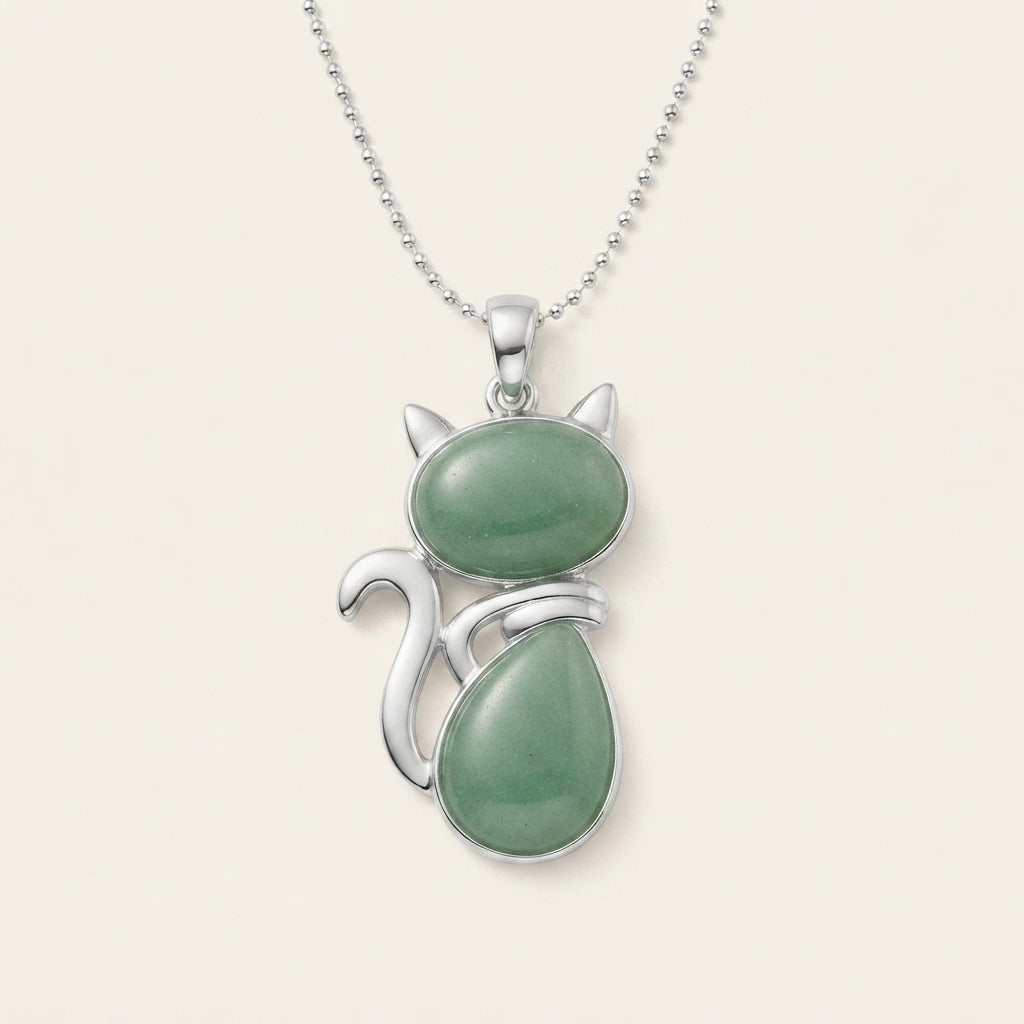 Natural Crystal Cute Cat Pendant Necklace