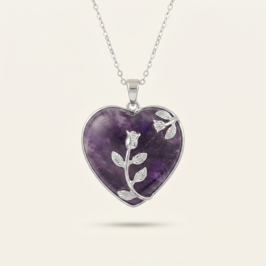 Natural Crystal Heart Pendant Necklace