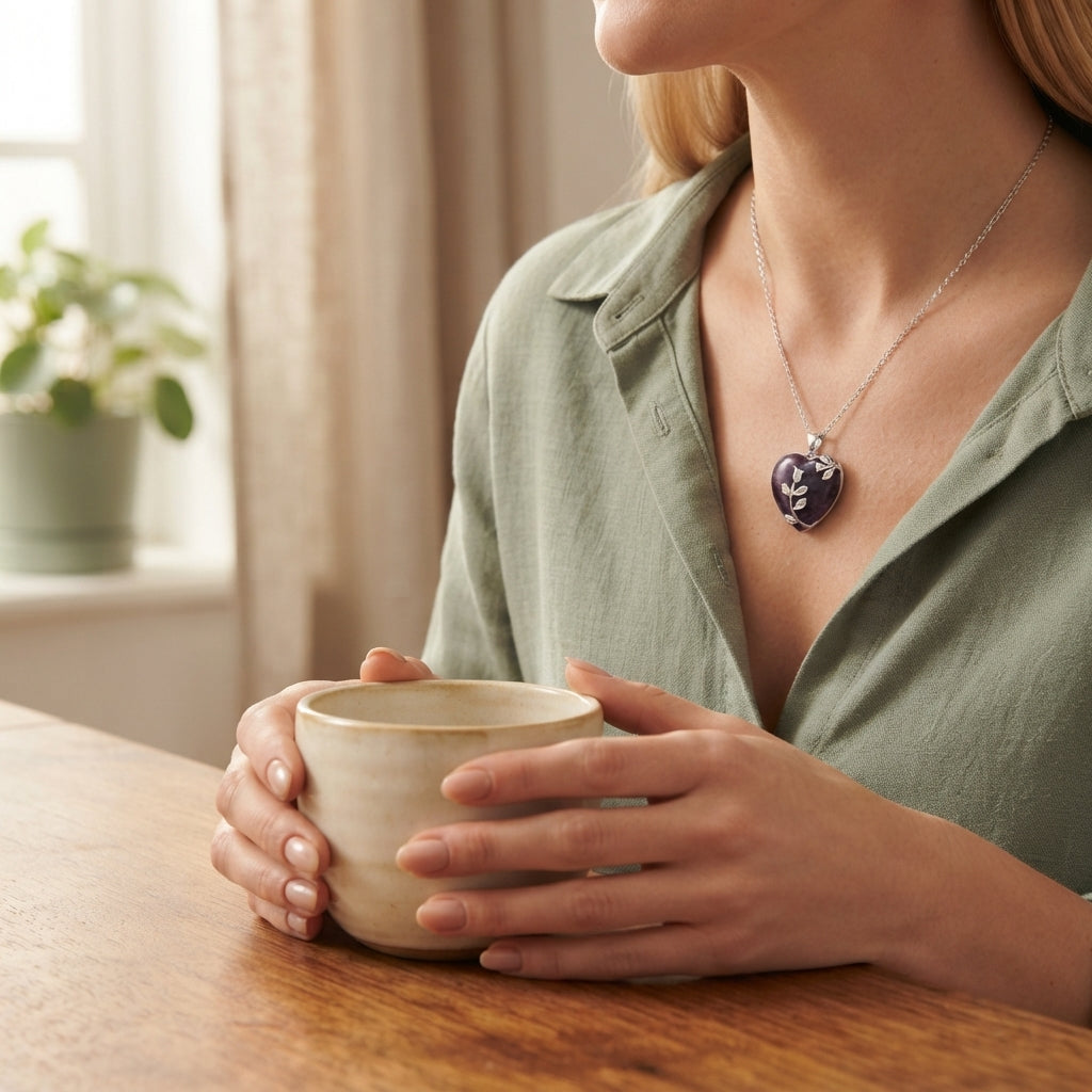 Natural Crystal Heart Pendant Necklace