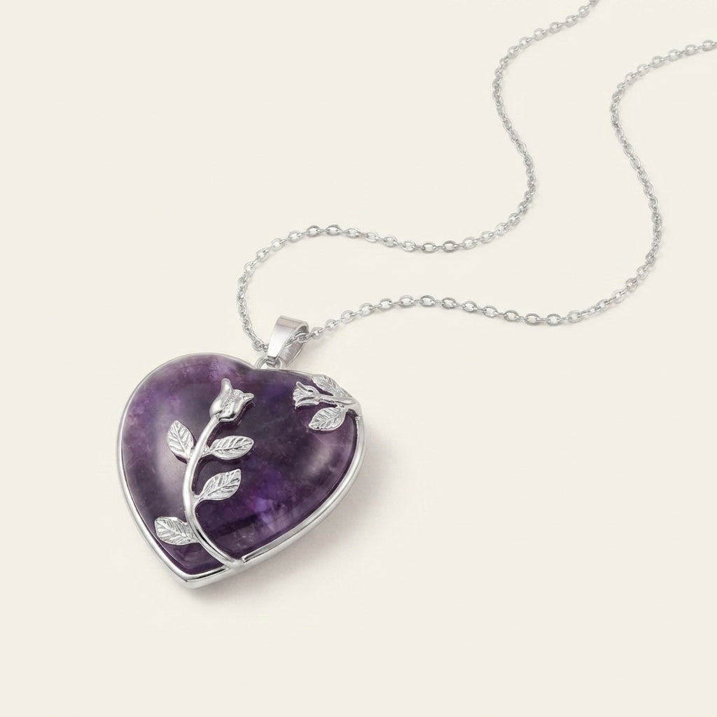 Natural Crystal Heart Pendant Necklace