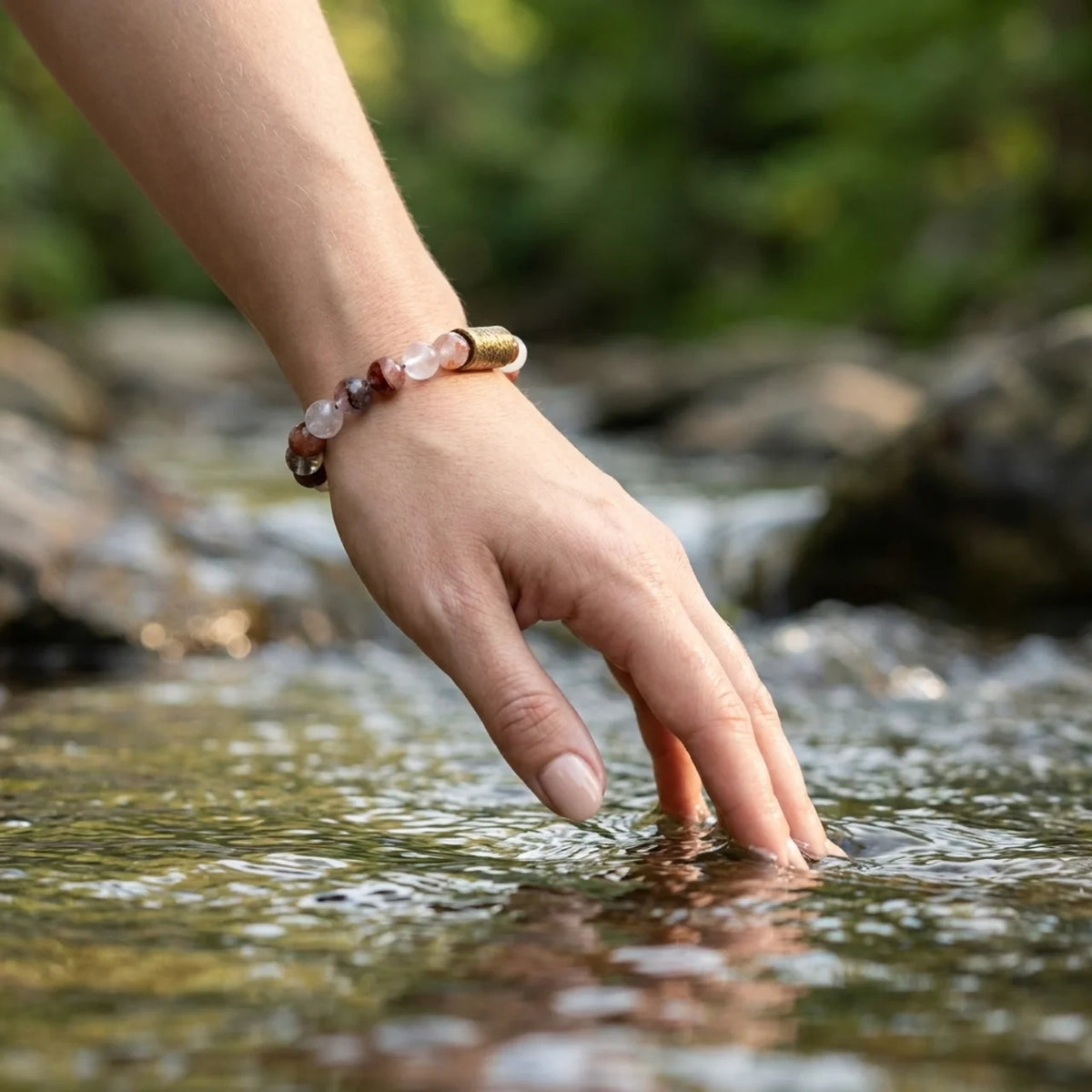 Natural Crystal Phantom Quartz Beaded Bracelet