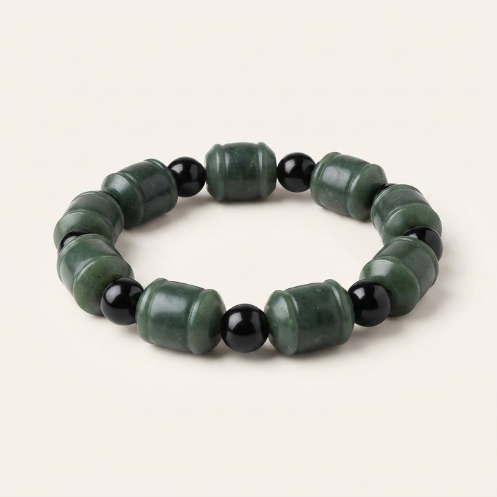 Natural Cyan Jade Cylinder Beaded Bracelet