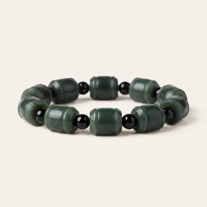 Natural Cyan Jade Cylinder Beaded Bracelet