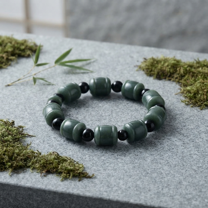 Natural Cyan Jade Cylinder Beaded Bracelet
