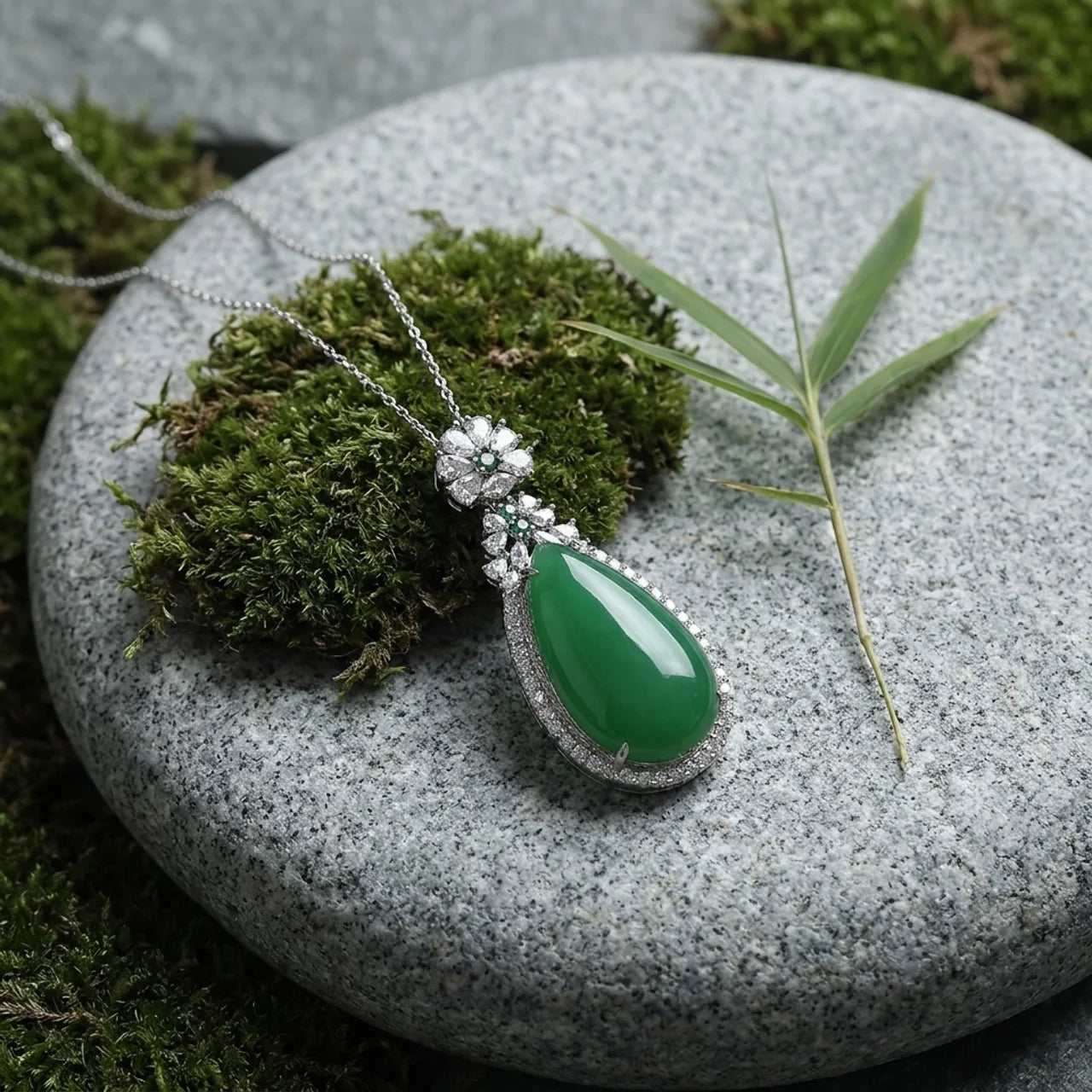 Natural Cyan Jade Harmony Pendant Necklace
