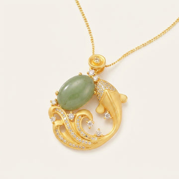 Natural Cyan Jade Koi Fish Pendant Necklace